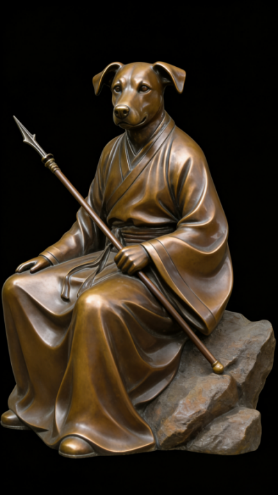 獸首人身鑄銅生肖戌狗雕塑